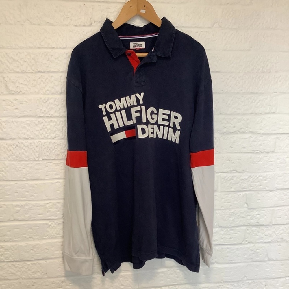 Vintage Tommy Hilfiger Spellout Rugby Shirt - Size 2xl x- P2P 27โ - Navy & White - Picture 8 of 8